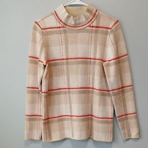 Land's End Lofty Mockneck Sweater Red & Cream Size Small